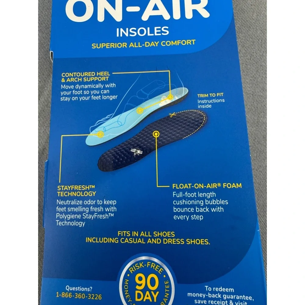 NWT Dr. Scholl's Float-On-Air Shoes Insoles Men's 8-14 Blue Superior‎ Comfort